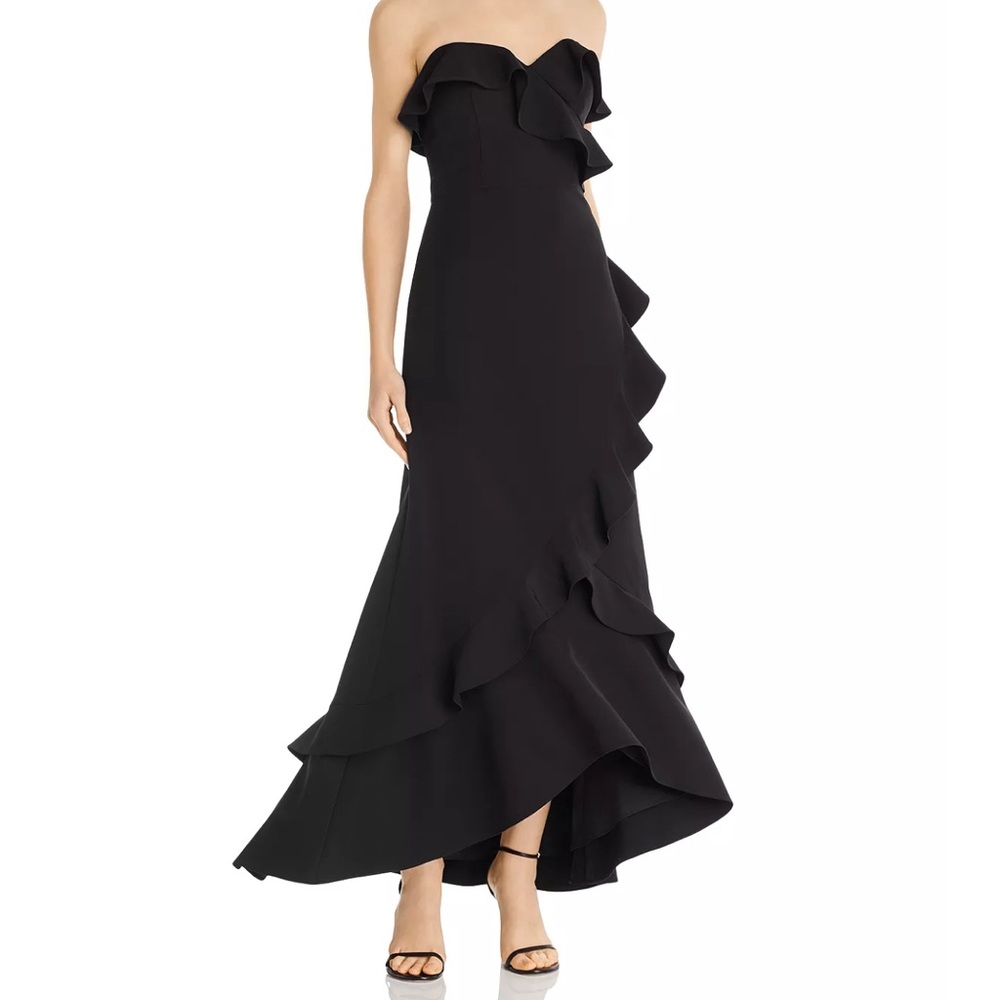 Best Price! AIDEN Aiden Mattox Black Crepe Strapless Gown Midi with Ruffles sz 8